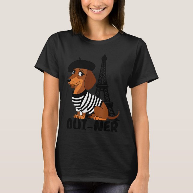 Camiseta Oui-ner Dog Funny Dachshund Wiener Sausage Ween Do (Anverso)