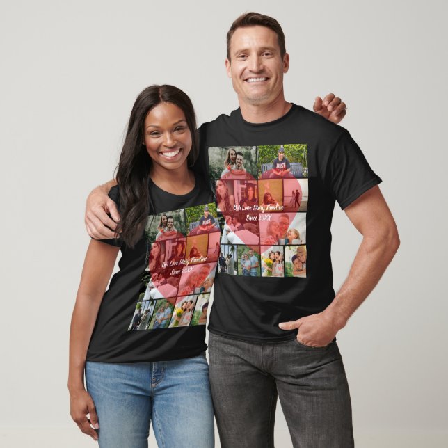 Camiseta Our Love Story 12 Photo Timeline Couple Collage (Unisexo)