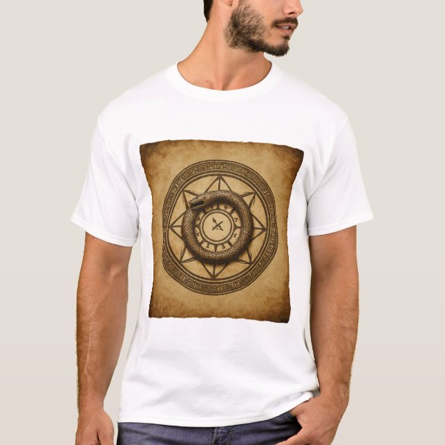 Camiseta Ouroboros T-Shirt Alcheme Serpent & Rune Design (Anverso)