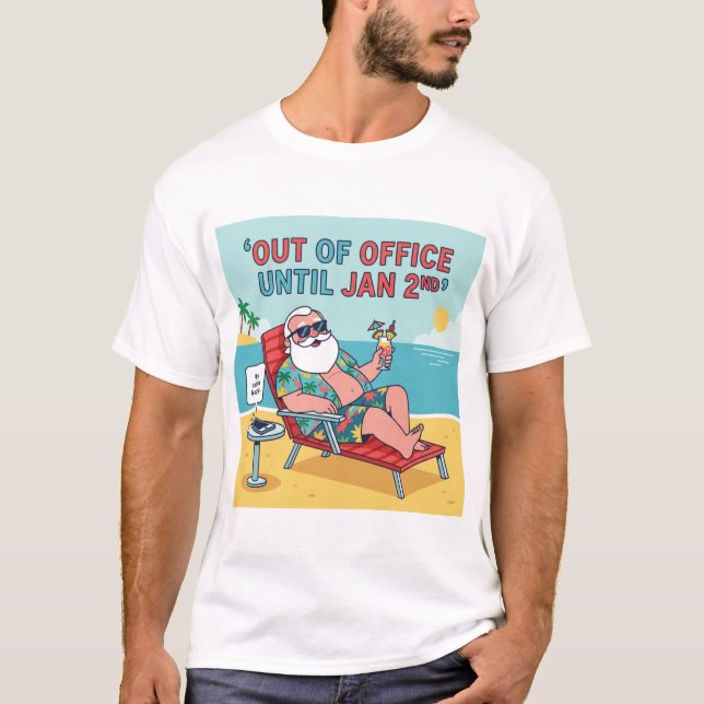 Camiseta Out of Office – Santa’s Post-Holiday Vacation Tee (Anverso)