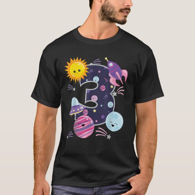 Camiseta Outer Space 3 Year Old 3rd Birthday Girl Party Spa (Anverso)