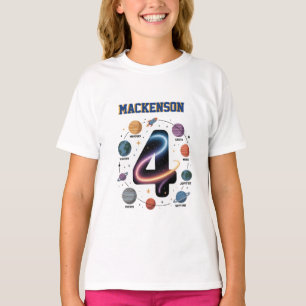 Camiseta Outer space nombre personalizado 4 Cumpleaños 