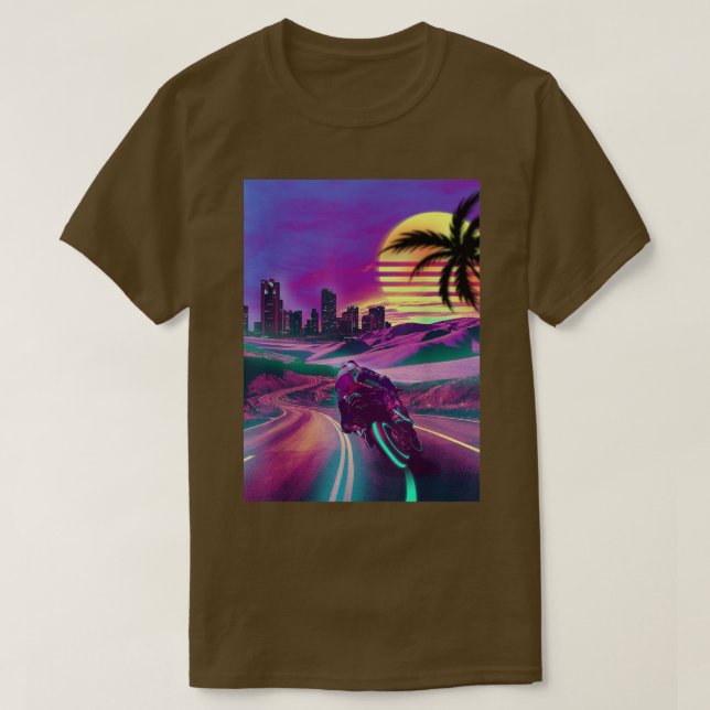Camiseta Outrun Vaporwave Retro 80 Sintthwave Motorcycle Bi (Diseño del anverso)