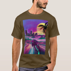 Camiseta Outrun Vaporwave Retro 80 Sintthwave Motorcycle Bi