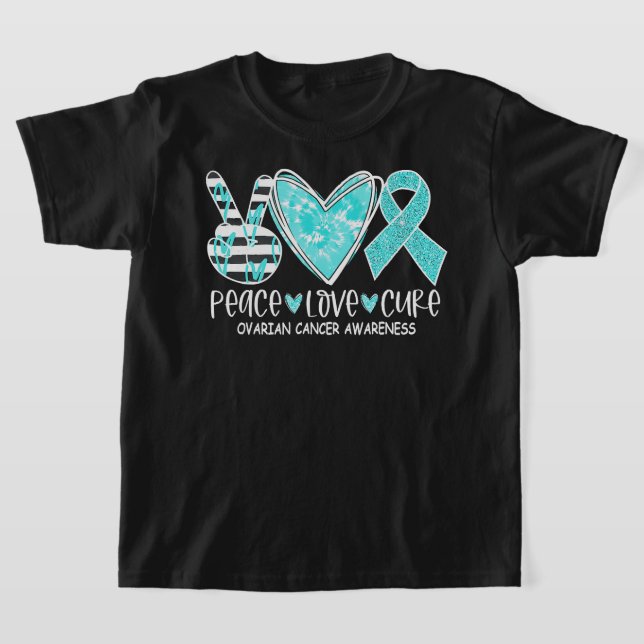 Camiseta Ovarian Cancer Awareness Teal Ribbon Heart Peace L (Distribución)