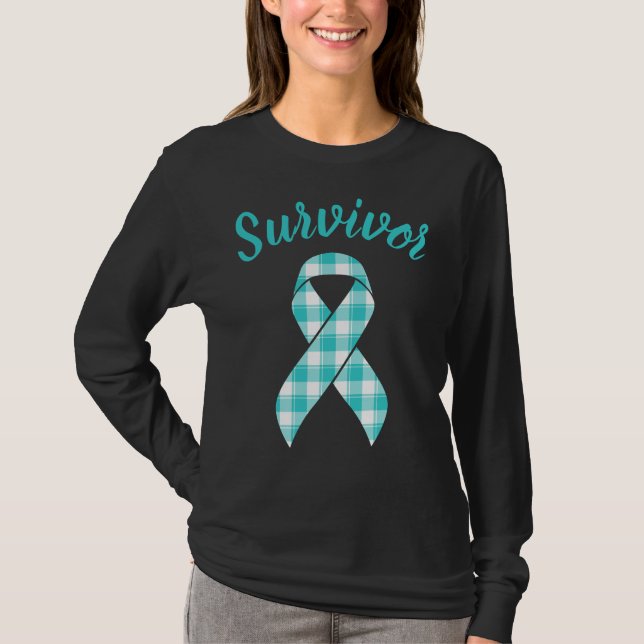 Camiseta Ovarian Cancer Awareness Teal Ribbon Survivor (Anverso)