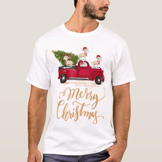 Camiseta Oveja conduciendo camioneta de árbol de Navidad (Anverso)