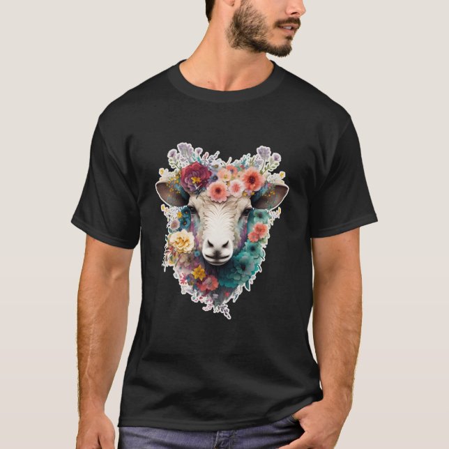 Camiseta Oveja De Flor Cuidada En Oveja Floral De Verano (Anverso)