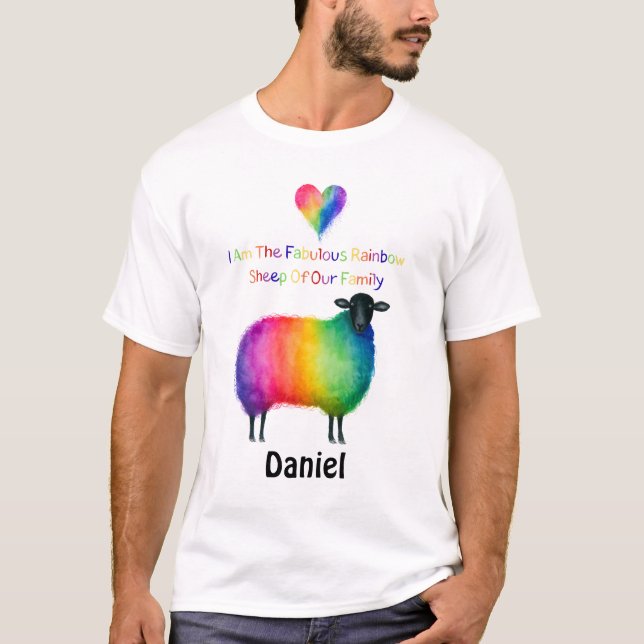 Camiseta Oveja Lluvia de Colores LGBTQ Personalizada  (Anverso)