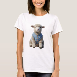 Camiseta Oveja Pequeña Adorable con Chaleco de Punto Azul