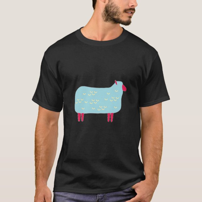 Camiseta Oveja rosa con lana azul (Anverso)