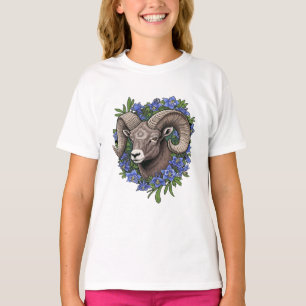 Camiseta Ovejas de cuernos grandes y flores de columbina az
