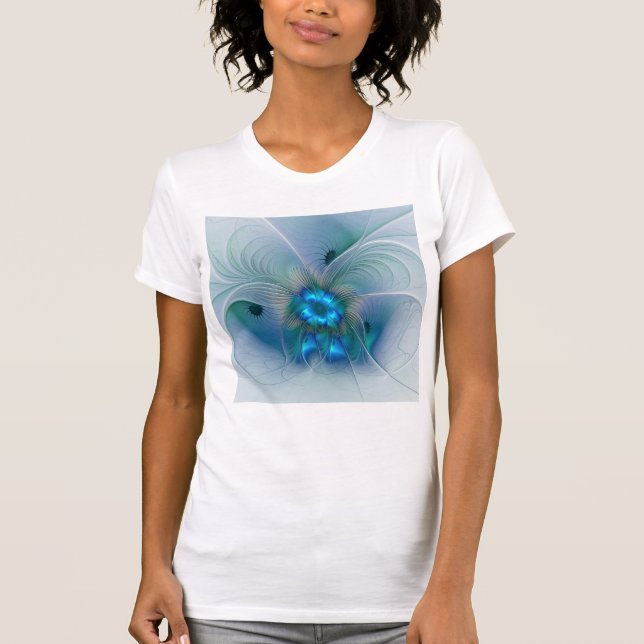 Camiseta Ovejas en pie, abstracto fractal turquesa azul (Anverso)