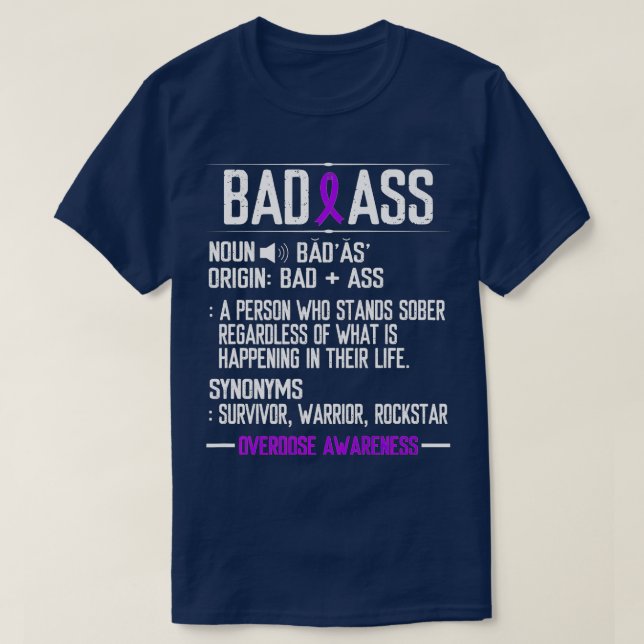 Camiseta Overdose Awareness Badass Clean Life Purple Ribbon (Diseño del anverso)