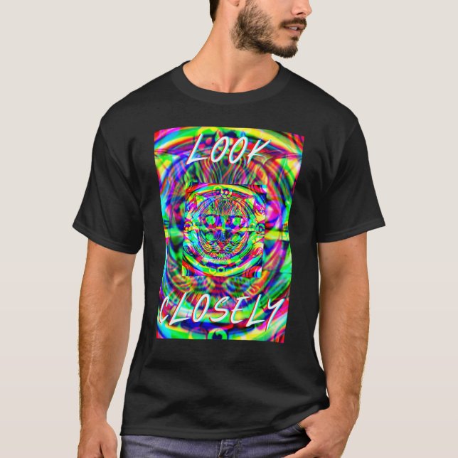 Camiseta oversize psicodélica de gato (Anverso)