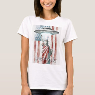 Camiseta OVNI 4 de julio Estatua de la Libertad Graciosa Ar