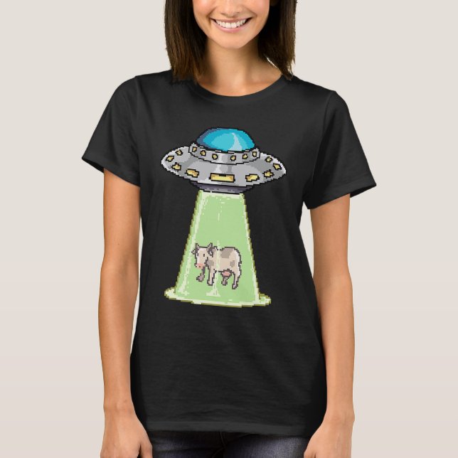 Camiseta Ovni Alien Se Lleva Vaca Retro Pixel (Anverso)