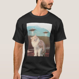 Camiseta OVNI de gato divertido retro alieno