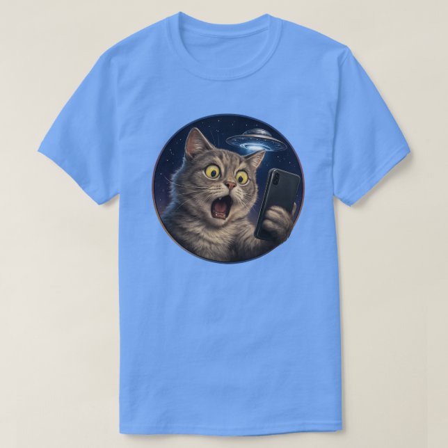Camiseta OVNI de selfie de gato (Diseño del anverso)