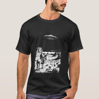 Camiseta OVNI Occidental Vaquero Antiguo Bajo Estrellas Noc