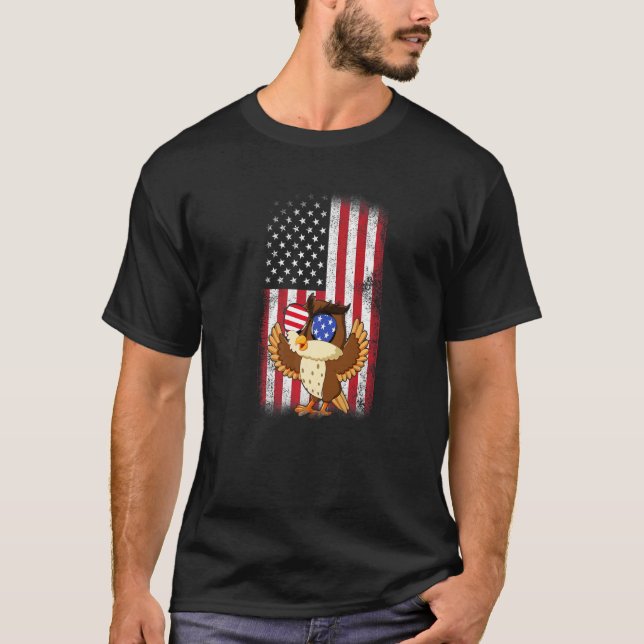 Camiseta Owl Bandera Estadounidense Niños Chicas Hombres Mu (Anverso)