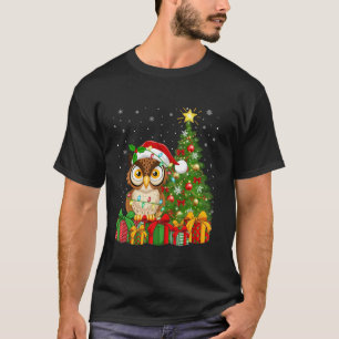 Camiseta Owl Bird Xmas Tree Light Santa Hat Owl Christma