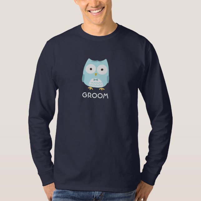 Camiseta Owl Groom, esposo recién casado, cutre al nuevo có (Anverso)