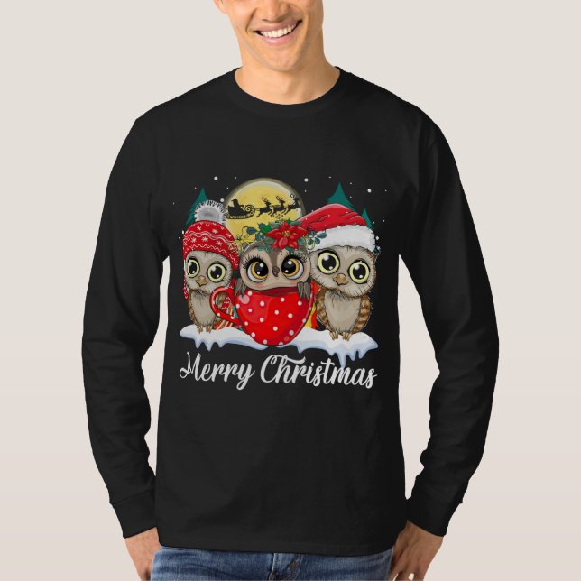 Camiseta Owl Lover Merry Christmas Funny Owings Ugly Christ (Anverso)