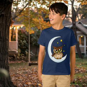 Camiseta Owl Moon Blue Cute Stars