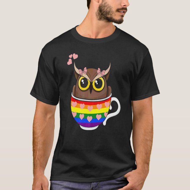 Camiseta Owl Rainbow Cup Lgbt Q Ally Gay Pride Igualdad Hum (Anverso)