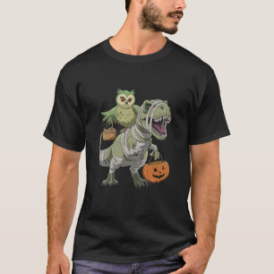 Camiseta Owl Skeleton Riding Mummy Dinosaur TRex Halloween