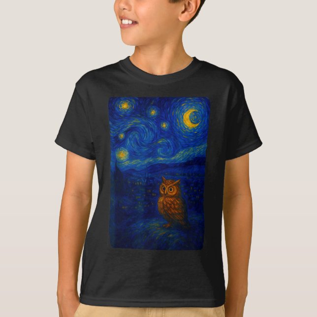 Camiseta Owl Starry Cute Night Van Gogh Owl Bird Lovers Wom (Anverso)