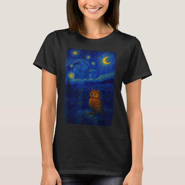 Camiseta Owl Starry Cute Night Van Gogh Owl Bird Lovers Wom (Anverso)