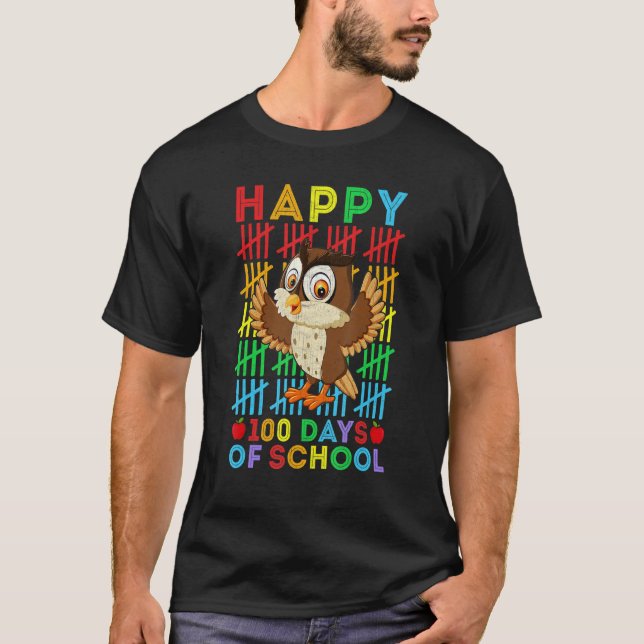 Camiseta Owl Teacher Student Happy 100 Days of School (Anverso)