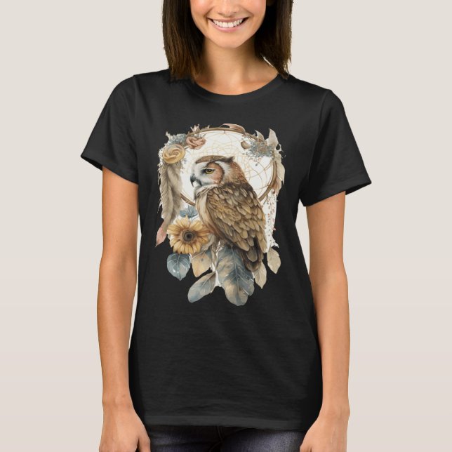 Camiseta Owl Tribal Watercolor Owl Dream Catcher  2 (Anverso)