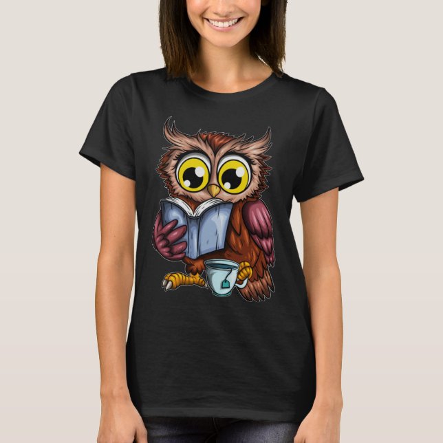 Camiseta Owls Book Newspaper Crime Novel Hot Tea Cup Owl Re (Anverso)