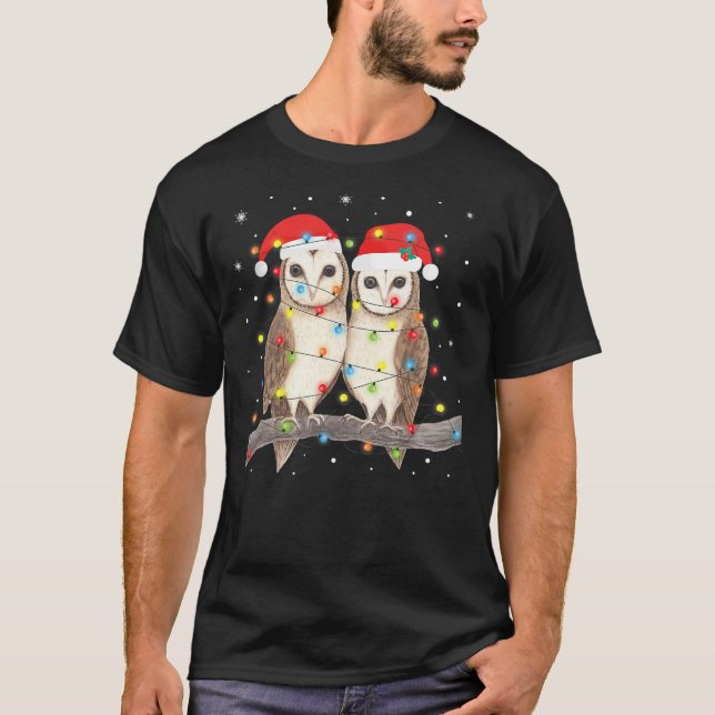 Camiseta Owls Christmas Lights Tree Xmas Owl Lover (Anverso)