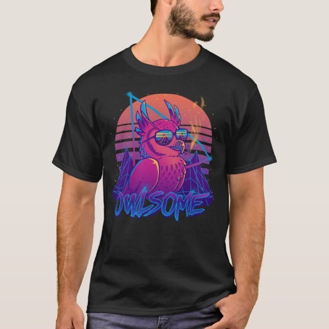 Camiseta Owlsome - pájaro impresionante Retrowave 80s del (Anverso)