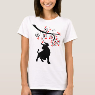 Camiseta Ox de Año Nuevo chino 2021 con árbol de flores