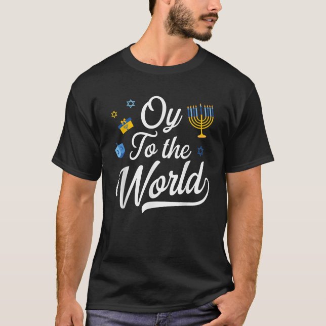 Camiseta Oy Al Mundo Judío Hanukkah Menorah Estilo Feo (Anverso)