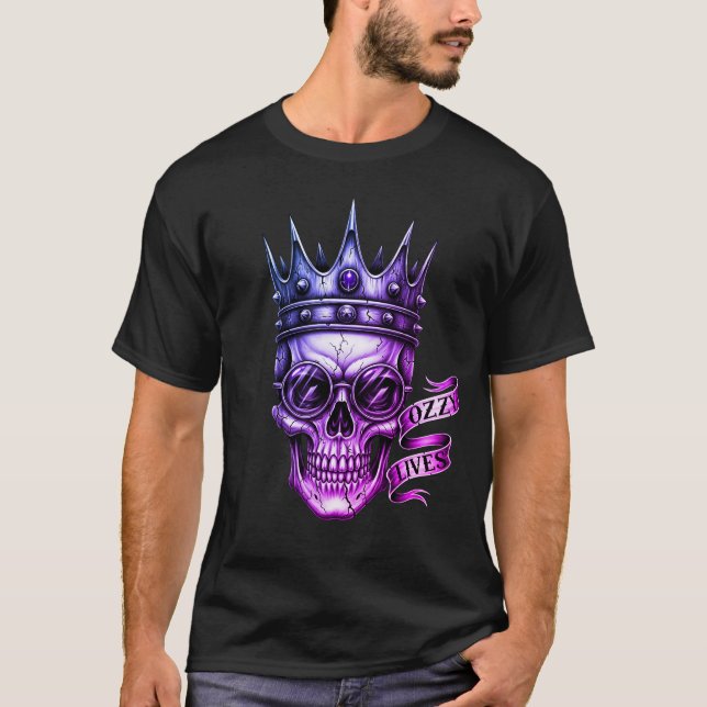 Camiseta Ozzy Lives Skull Glasses Crown Biker Tattoo Purple (Anverso)