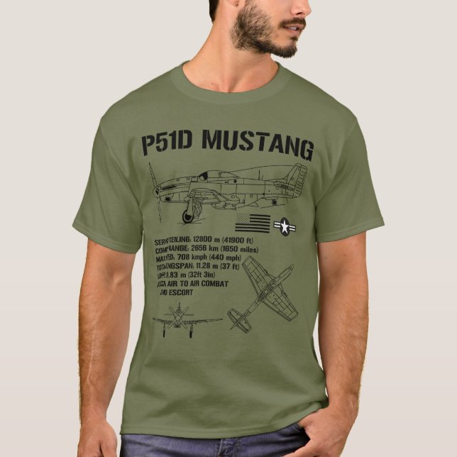 Camiseta P51 Mustang WII Especificaciones del avión militar (Anverso)
