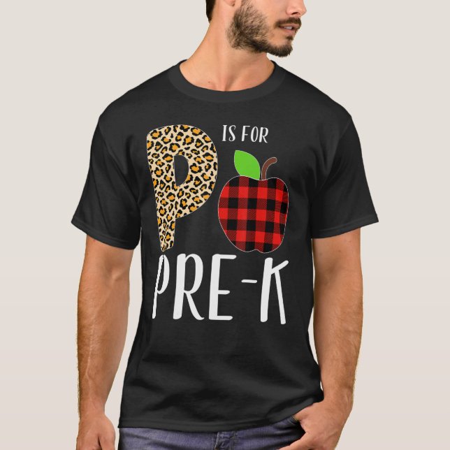 Camiseta P Is For Pre K Teacher Leopard Buffalo Plaid Kids  (Anverso)