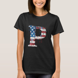 Camiseta P Letra Monograma inicial Alfabeto Patriótico Amer