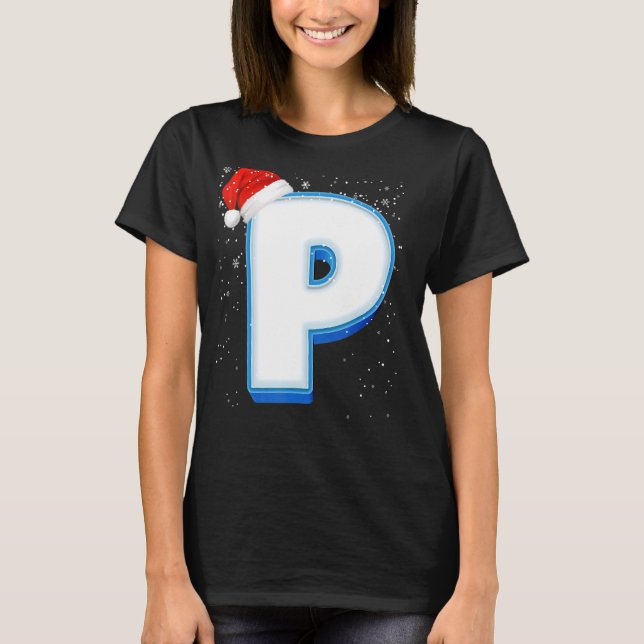 Camiseta P Navidades de capital de nieve Letra alfabética m (Anverso)