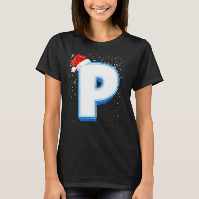 Camiseta P Navidades de capital de nieve Letra alfabética m (Anverso)