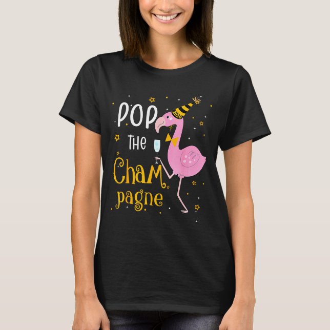 Camiseta P The Champagne It's New Year! Funny Flamingo Drin (Anverso)