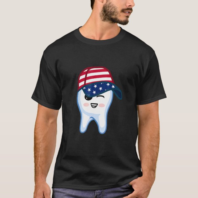 Camiseta Pabellón de EE. UU. Tooth Patriótico Dentistry Hyg (Anverso)
