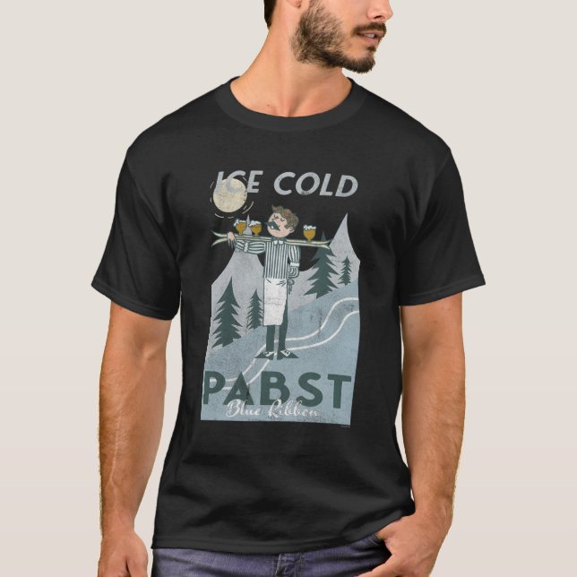 Camiseta Pabst Blue Ribbon Beer Hice Cold Snow Y Ski Poste (Anverso)