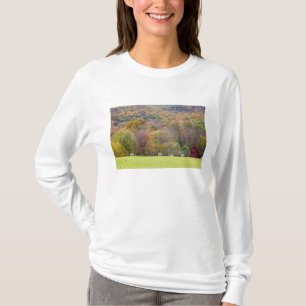 Camiseta Pacas de heno y follaje de otoño, en una granja en